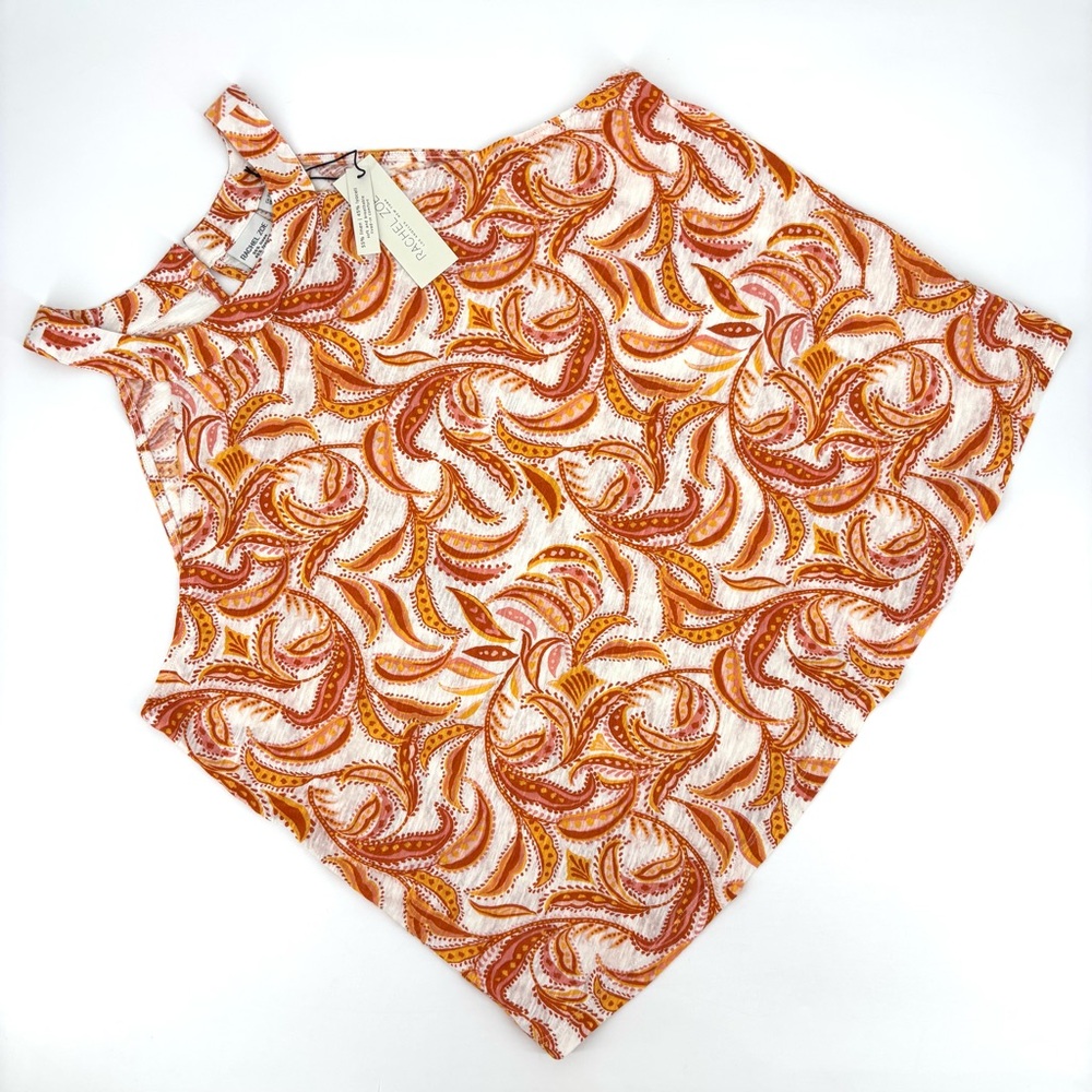 Rachel Zoe NWT Orange Paisley Linen Blend Sleeveless Halter Top, 2X